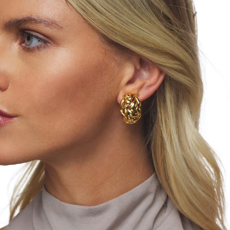 Polished Gold Weave Clip Earrings