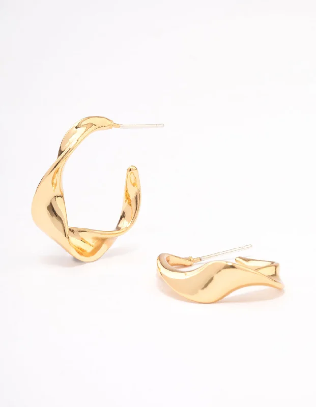 Gold Plated Twisted Small Hoop Earrings