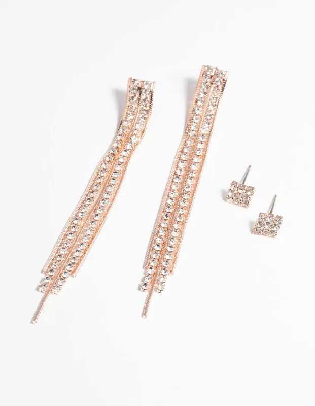 Rose Gold Diamante Stud Earring Set