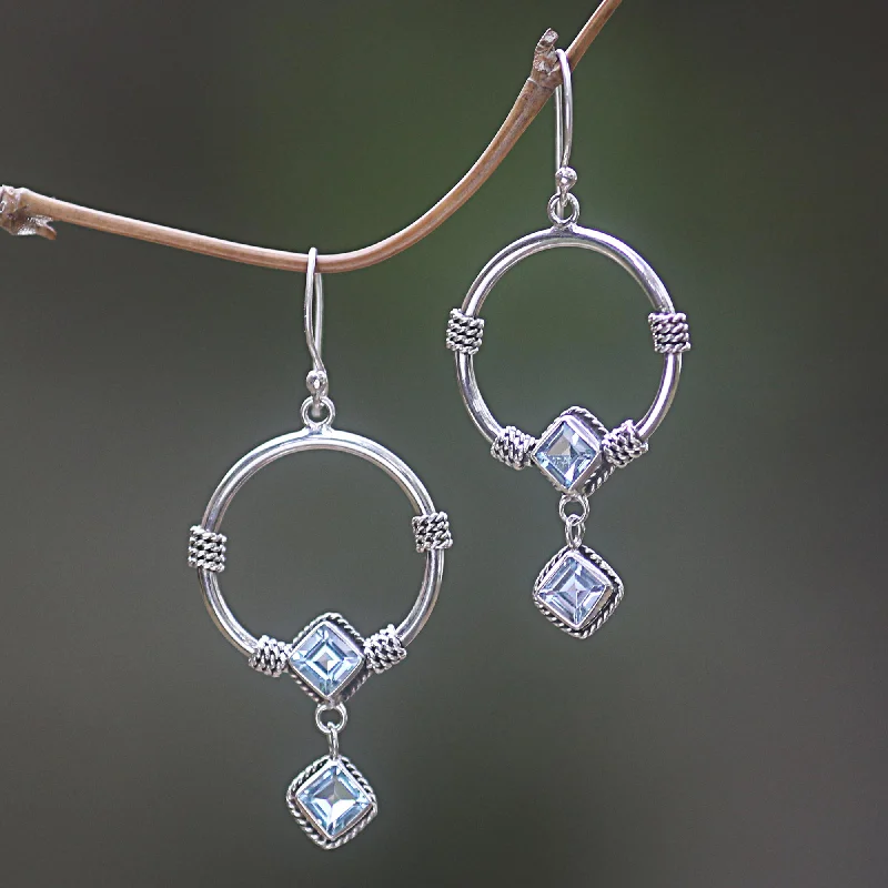 Rings of Happiness in Blue Sterling Silver Blue Topaz Dangle Earrings from Indonesia