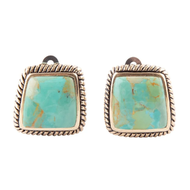 Roped Blue Turquoise Golden Clip Earrings