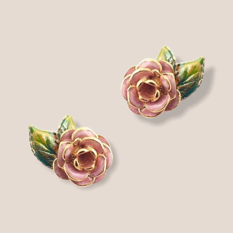 Rose Earrings by Bill Skinner Pink enamel