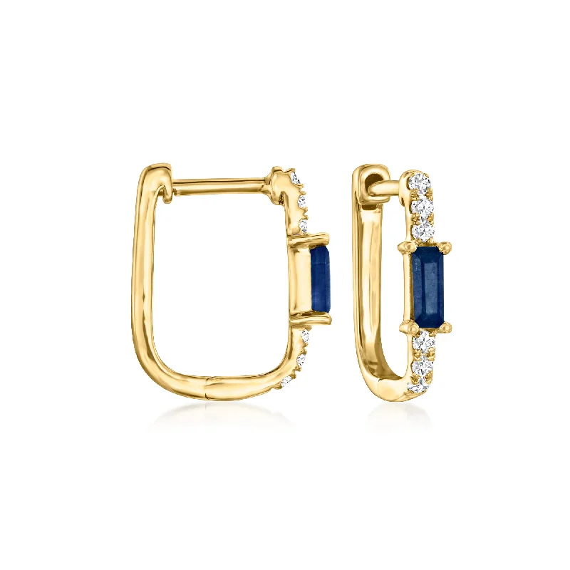 RS Pure by Ross-Simons Sapphire and . Diamond Paper Clip Link Hoop Earrings in 14kt Yellow Gold