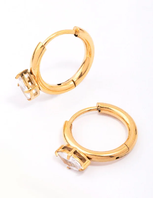 Gold Plated Surgical Steel Marquise Cubic Zirconia Huggie Earrings