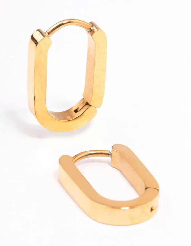 Gold Plated Surgical Steel Small Rectangle Huggie Earrings