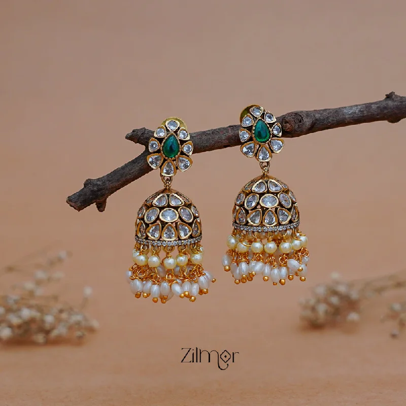 SN1011219 -Polki Stone Pearl Hanging Jumkha Earrings