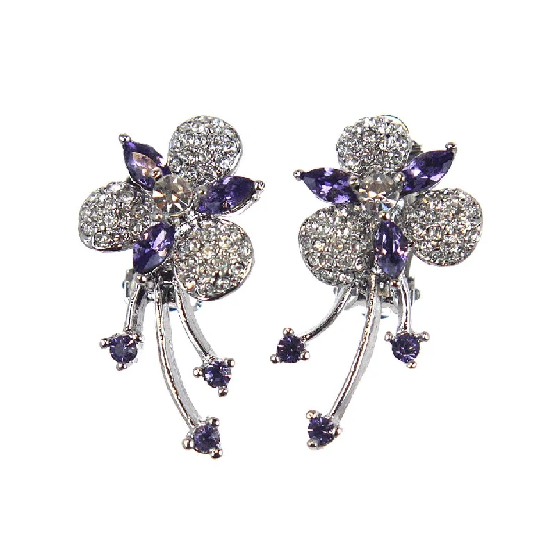 Amethyst Spray Clip Earrings