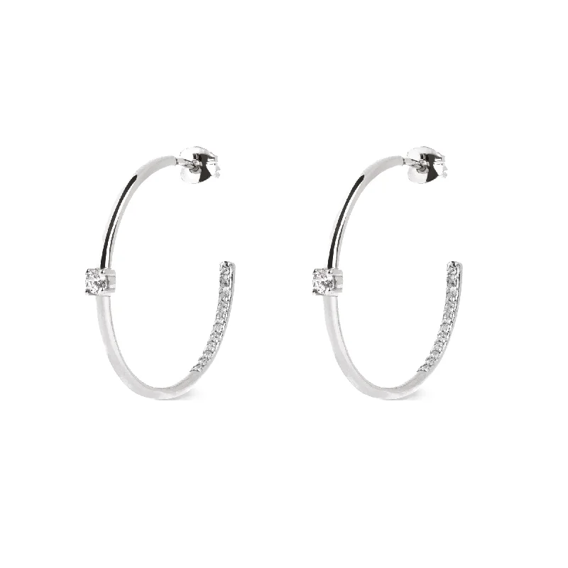 Star Dust Silver Hoop Earrings