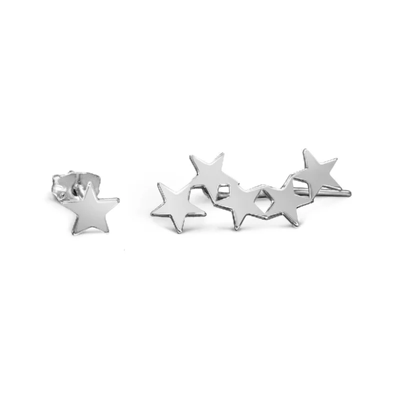 Star & Stud Silver Earrings