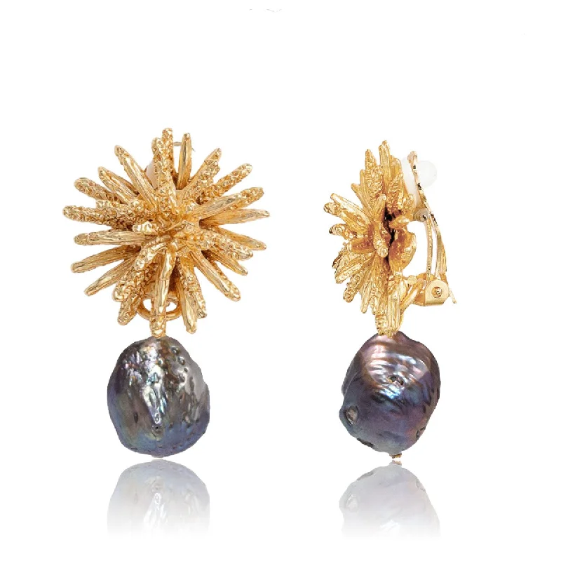 Starburst X Peacock Pearl Clip Earrings