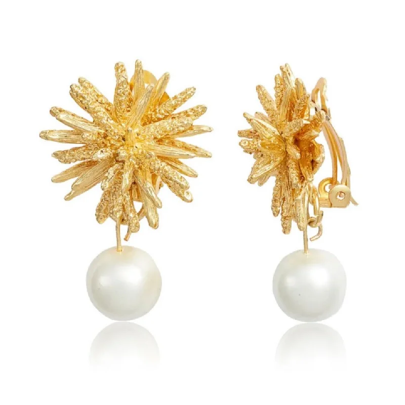 Starburst X Pearl Clip Earrings