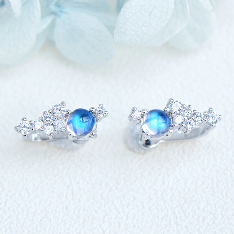 Sterling Silver Blue Moonstone Clip Earrings June Birthstone Earrings For Women