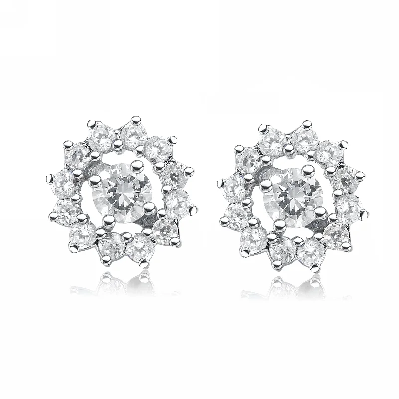 Sterling Silver Clear or gold plated Cubic Zirconia Wreath Earrings