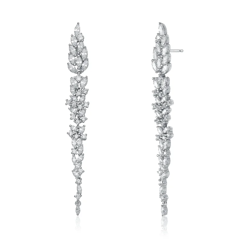 Sterling Silver Leaf-shaped White Cubic Zirconia Accent Dangle Earrings