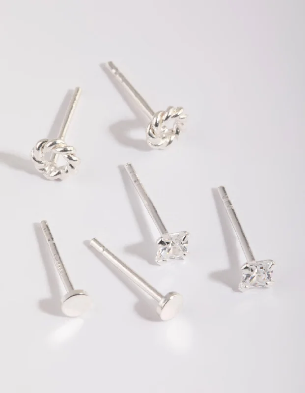 Sterling Silver Knot Stud Earring Pack