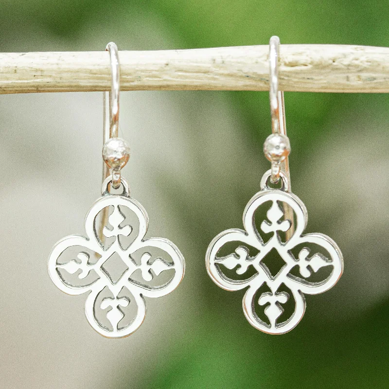 Suave Clovers Hand Made Sterling Silver Clover Dangle Earrings Mexico