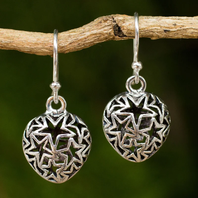 Superstar Sterling Silver Star Filigree Earrings from Thailand