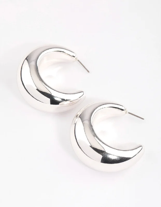 Silver Thick Puffy Hoop Earrings