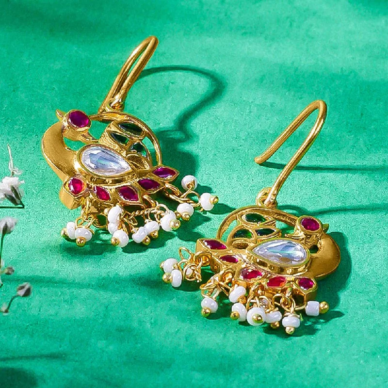 Swan Motif Kundan Dangling Earrings In 92.5 Silver