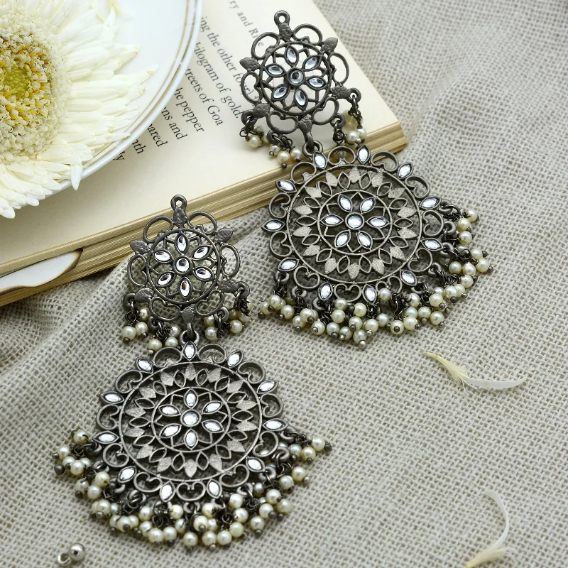 Swati Silver Oxidized Filigree Statement Earrings