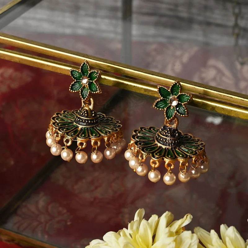 Teejh Arika Dark Green and Black Gold Enamel Earrings