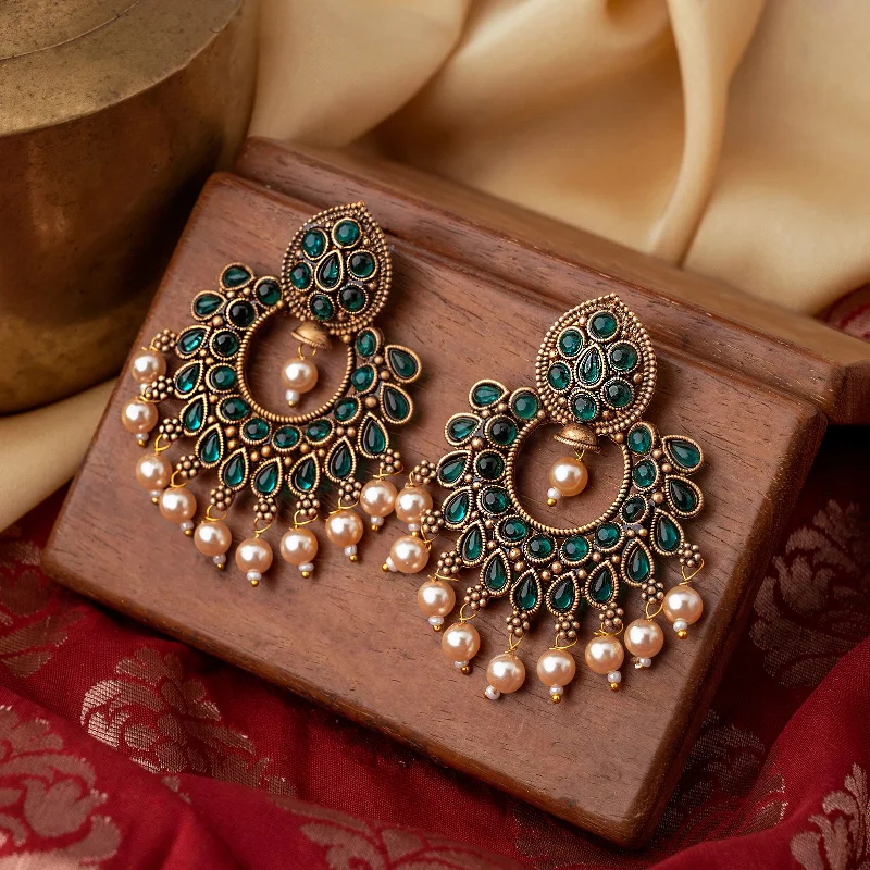 Teejh Ira Dark Green Gold Enamel Earrings