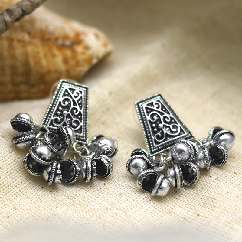 Teejh Kanish Silver Oxidized Ghungroo Earrings