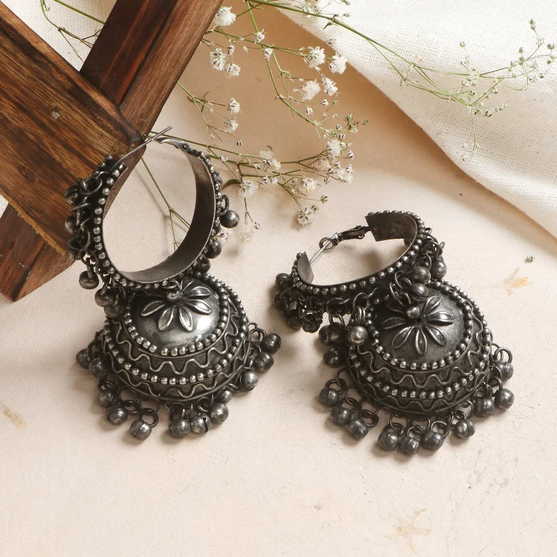 Teejh Rabya Silver Oxidised Jhumkis