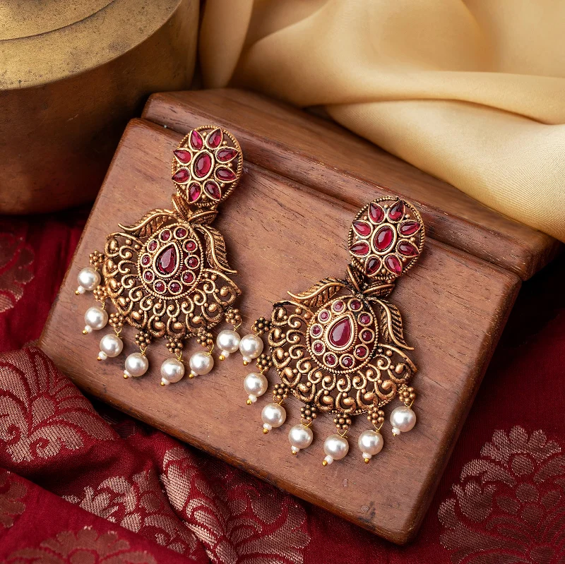 Teejh Vikasini Magenta Gold Enamel Earrings