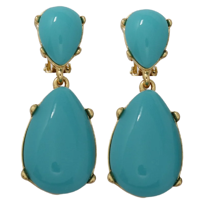 Turquoise Resin Teardrop Cabochon Clip Earring