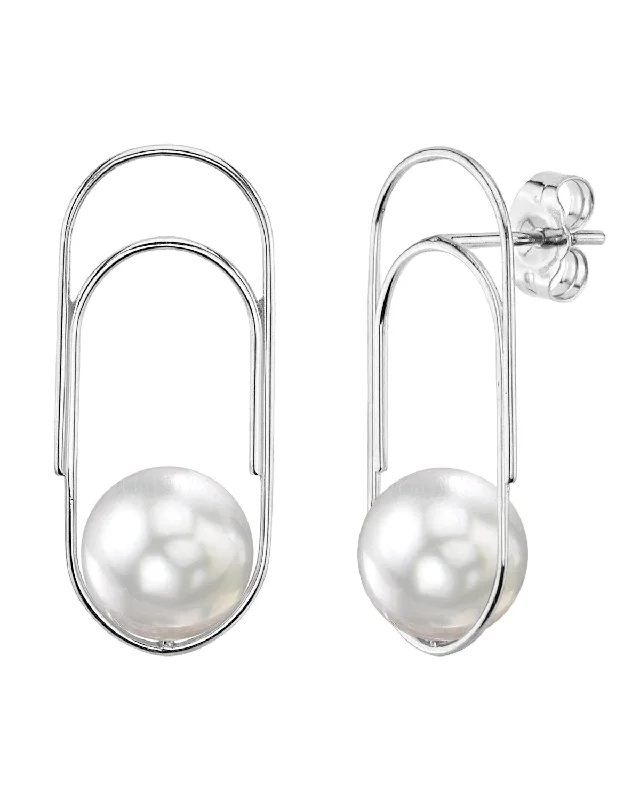 White South Sea Pearl Paperclip Earrings