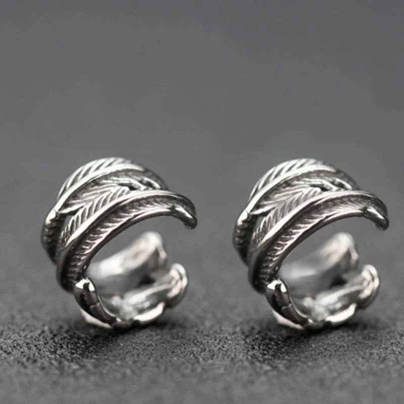 Wholesale Vintage Silver Feather No Ear Piercing Ear Bone Clip Earrings