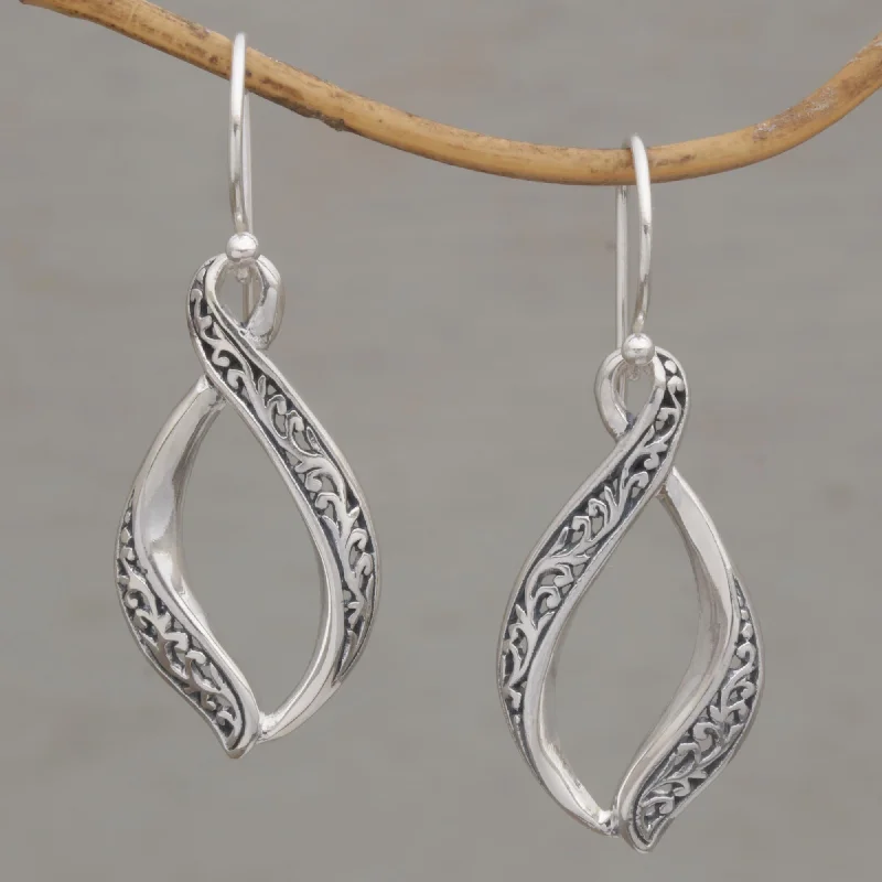 Wind Dance Hand Crafted Sterling Silver Scroll Work Dangle Earrings