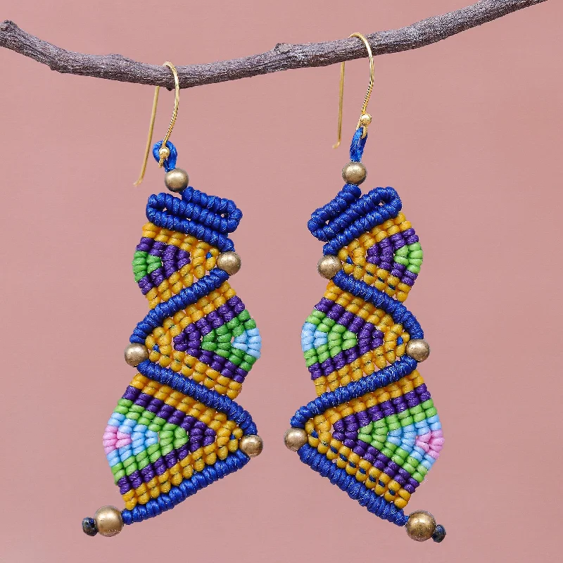 Zigzag Dream Colorful Zigzag Pattern Hand-Knotted Dangle Earrings