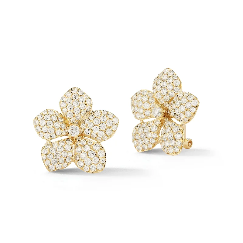 Pave-set Diamond Flower Clip Earrings