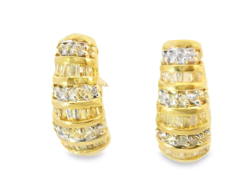 Gorgeous Estate 14K Yellow Gold Diamond Huggie French Clip Earrings