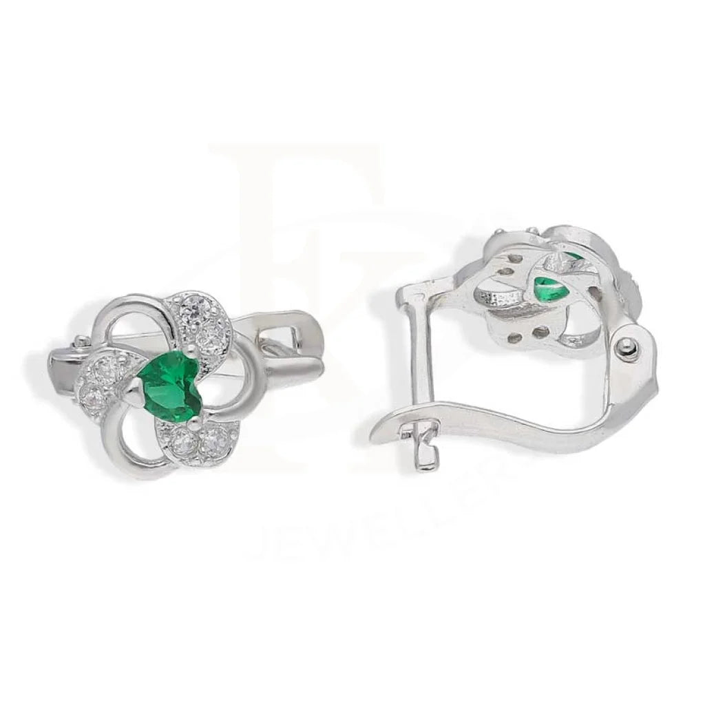 Sterling Silver 925 Heart Shaped Green Solitaire Clip Earrings - FKJERNSL2876