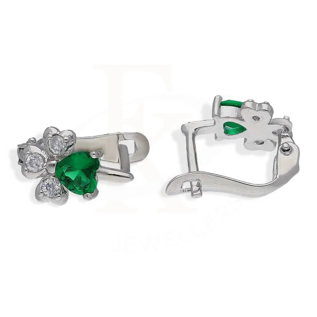 Sterling Silver 925 Heart Shaped Green Solitaire Clip Earrings - FKJERNSL2877