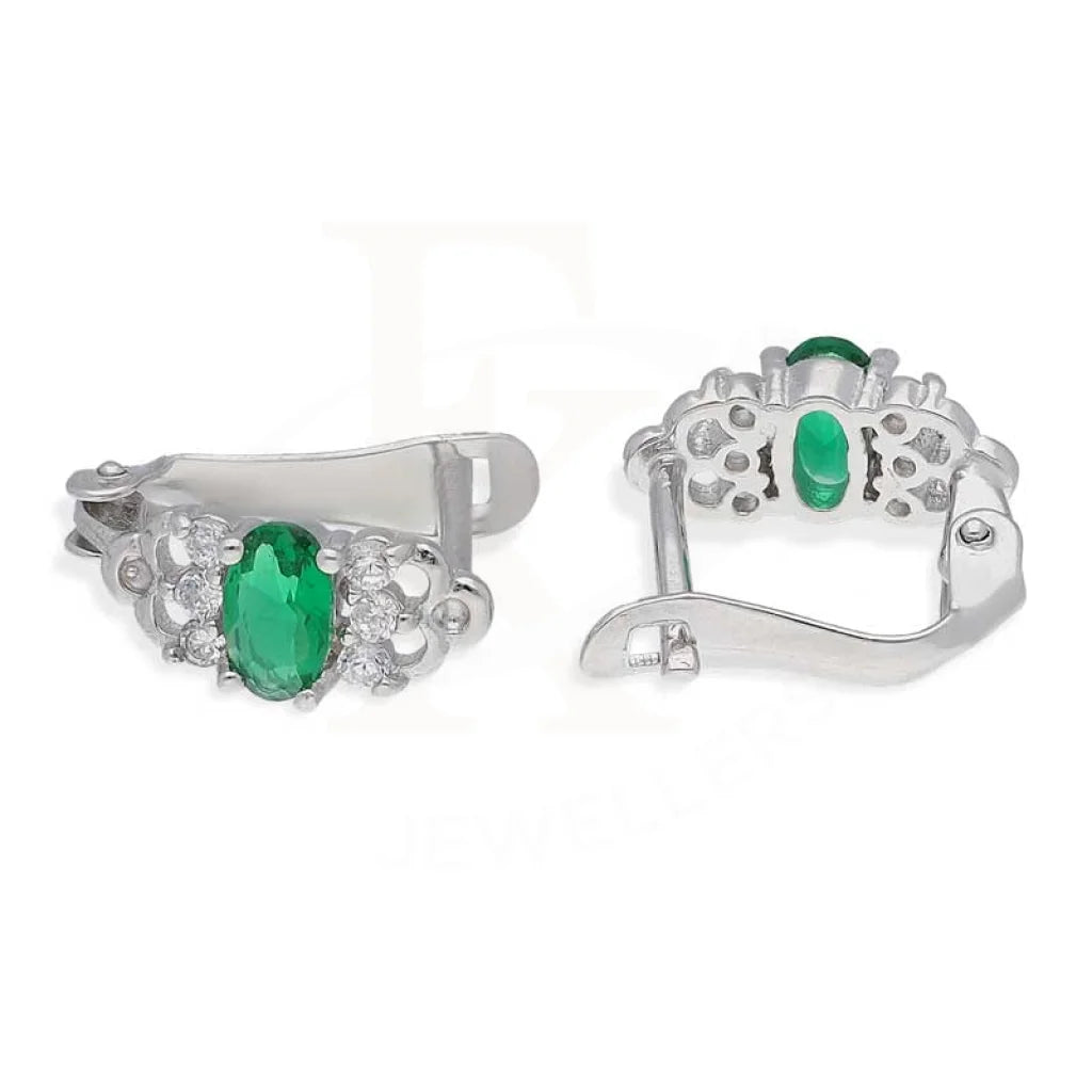 Sterling Silver 925 Oval Shaped Green Solitaire Clip Earrings - FKJERNSL2882