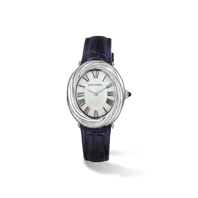 Eternity Watch with Mother of Pearl, Blue Sapphire and Midnight Genuine Crocodile Strap