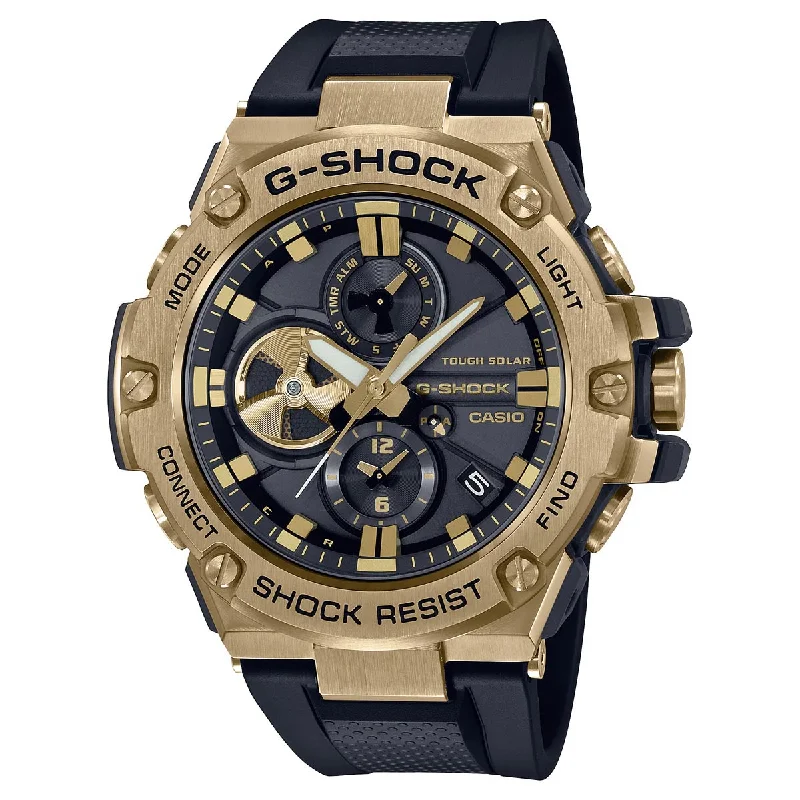 G Shock G Steel Mens Watch with Black Dial and Black Resin Strap (solar movement)