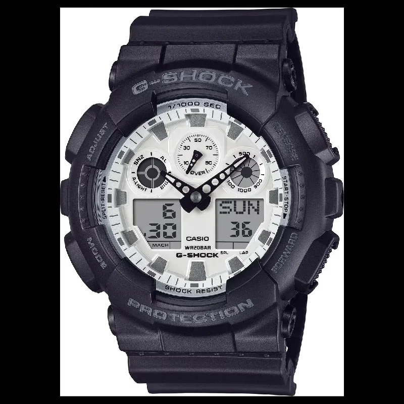 G-Shock GA100 Series Mens Watch with White Dial and Black Resin Strap (quartz movement)