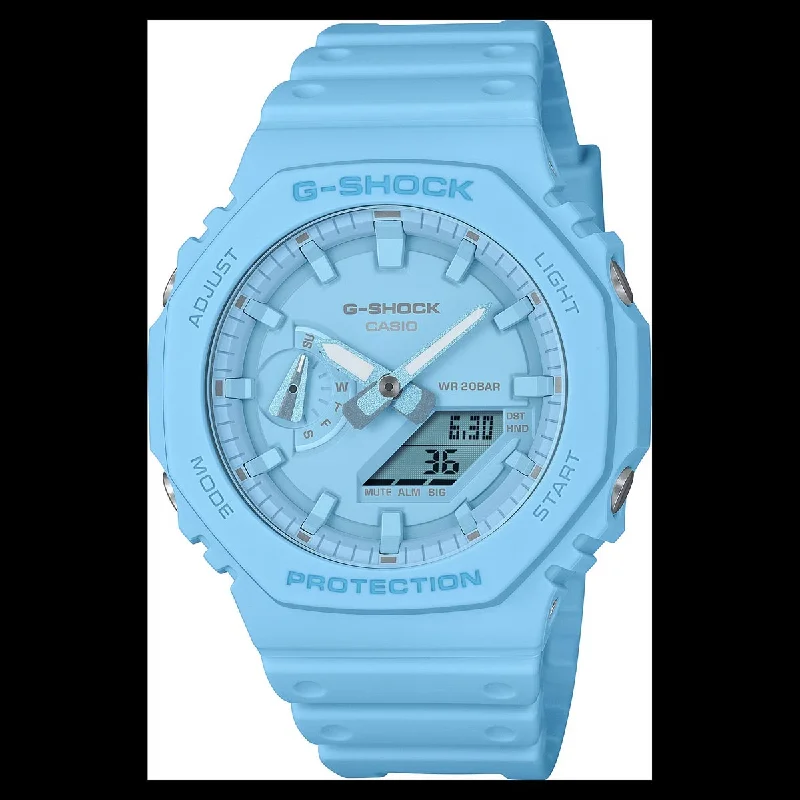 G-Shock GA2100 Series Women's Watch with Light Blue Dial and Strap (quartz movement)