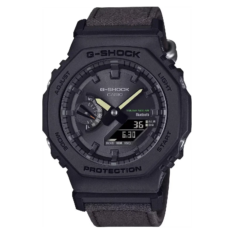 G-Shock GAB2100 Series Men's Watch with Naturally Dyed Deep Brown Cotton Strap (solar movement)