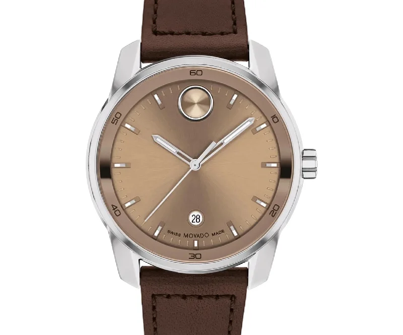 Movado Bold Evolution 2.0 Mens Watch with Clay Colored Dial and Brown Leather Strap (Swiss quartz movement)