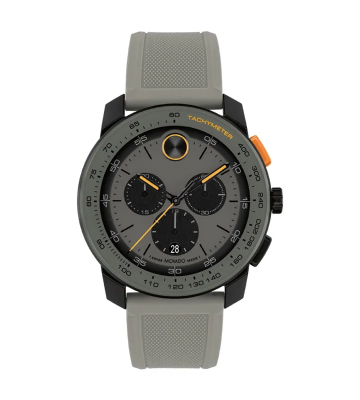 Movado Bold TR90 Chronograph Mens Watch with Gray Dial and Gray Silicone Strap (Swiss quartz movement)