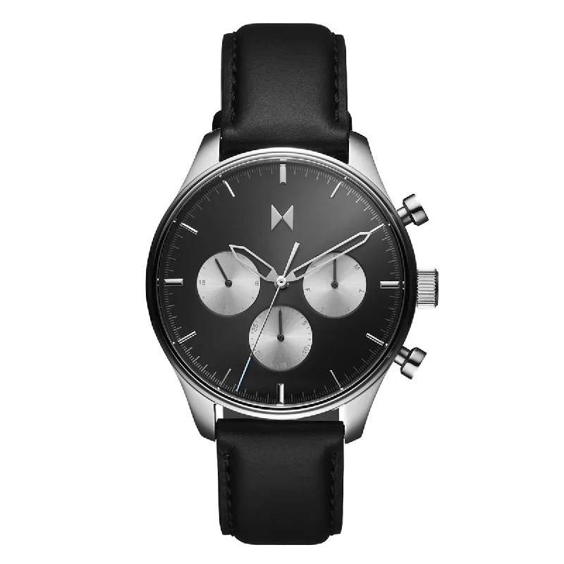 MVMT Airhawk Chronograph Mens Watch with Black Dial and Black Leather Strap (quartz movement)