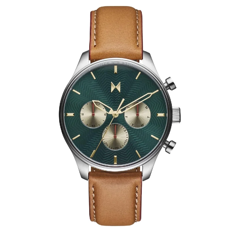 MVMT Airhawk Mens Watch with Green Dial and Brown Leather Strap (quartz movement)