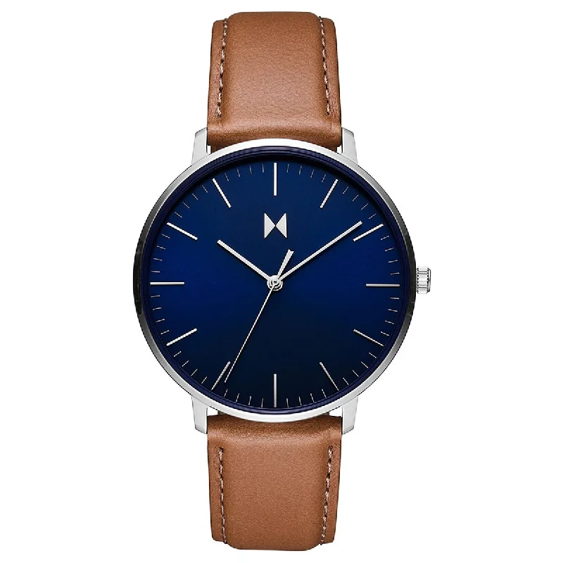 MVMT Legacy Slim Mens Watch with Blue Dial and Brown Leather Strap (quartz movement)