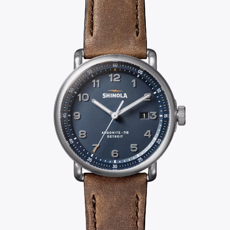 Shinola Canfield Model C56 Mens Watch with Blue Dial and Brown Leather Strap (quartz movement)